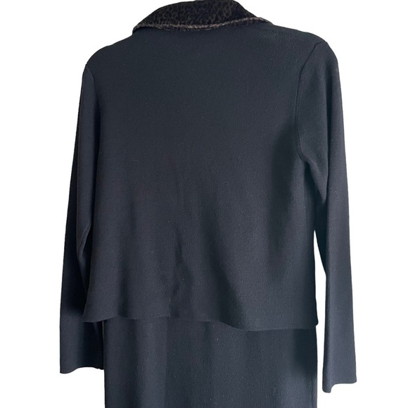 NWT Nina Leonard Black Sweater Jacket Dress Long Sleeves Leopard Collar Size M - Picture 5 of 10